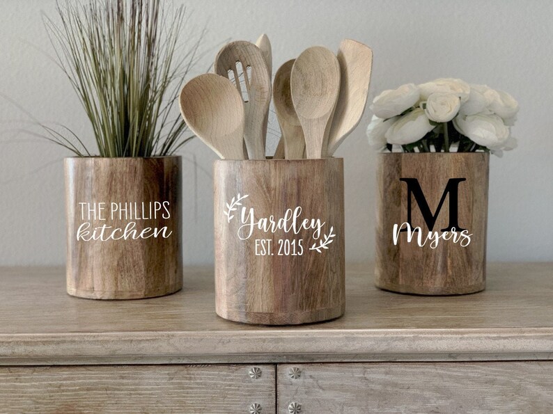 Personalized Medium WOODEN utensil holder Custom Utensil Etsy