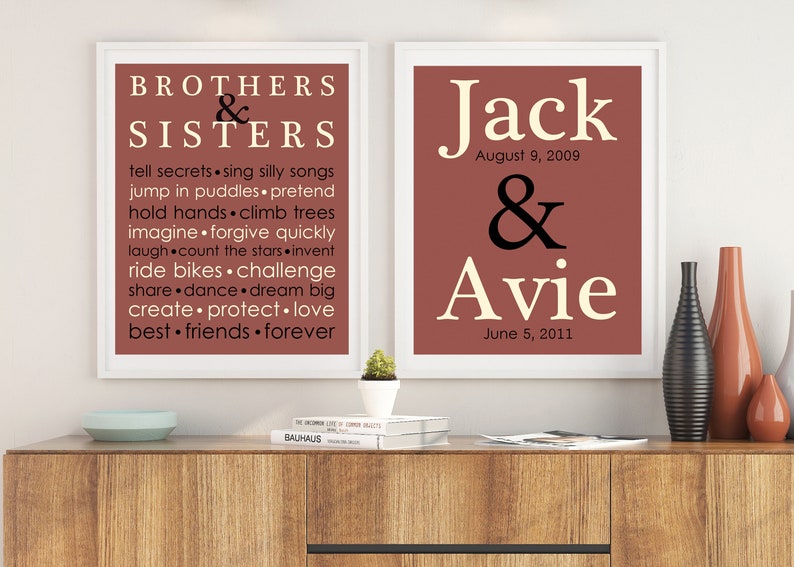 Personalized SIBLING Brother Sister Name Print Set Baby Art Etsy