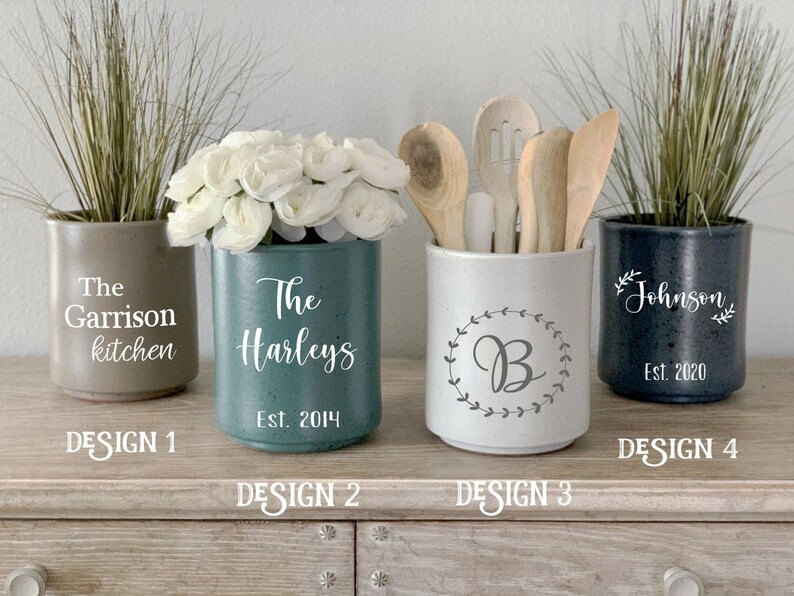 Personalized speckled ceramic utensil holder Custom Utensil Etsy