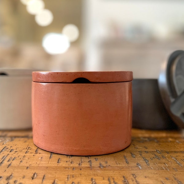 Concrete Salt Cellar with Lid and Spoon