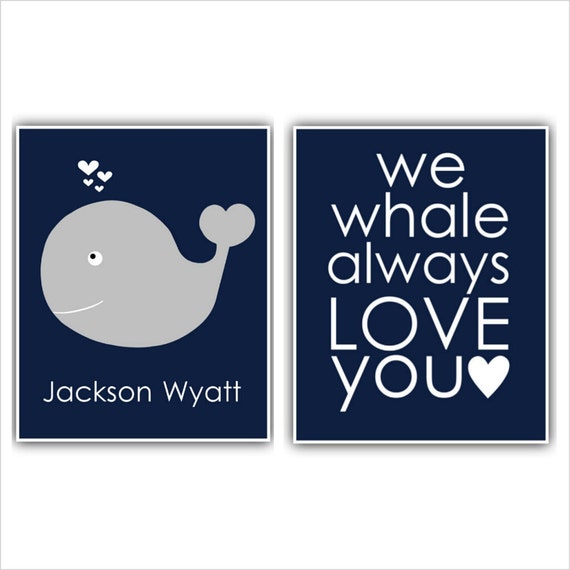 We Whale Always Love You Nautical Whale Personalized Print Set Etsy