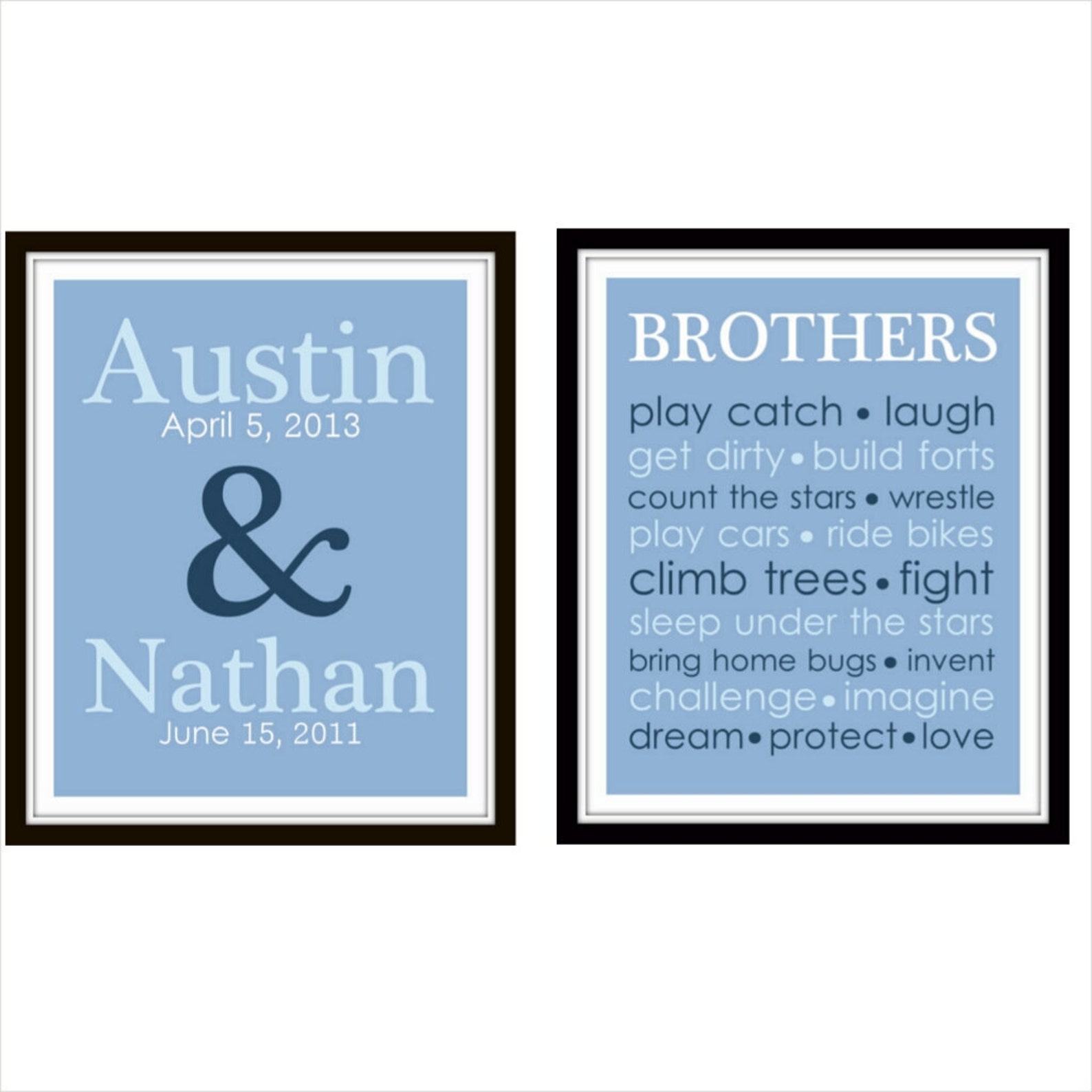 Personalized BROTHERS BOY Name Print Set Baby Boy Art Boy Etsy