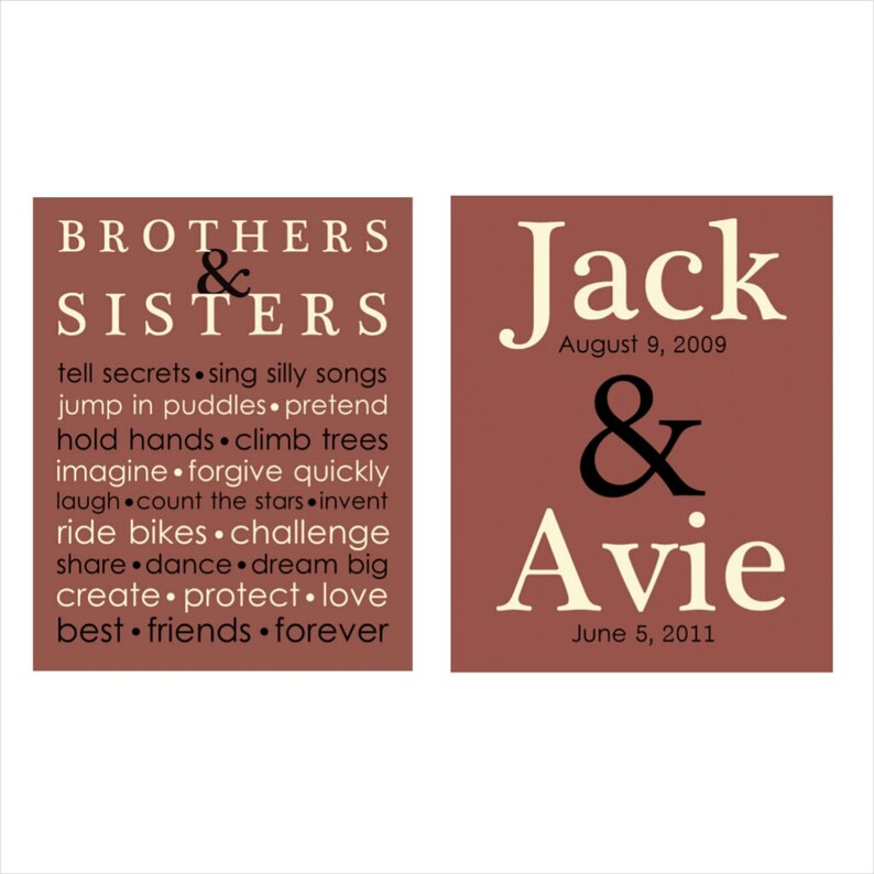 Personalized SIBLING Brother Sister Name Print Set Baby Art Etsy