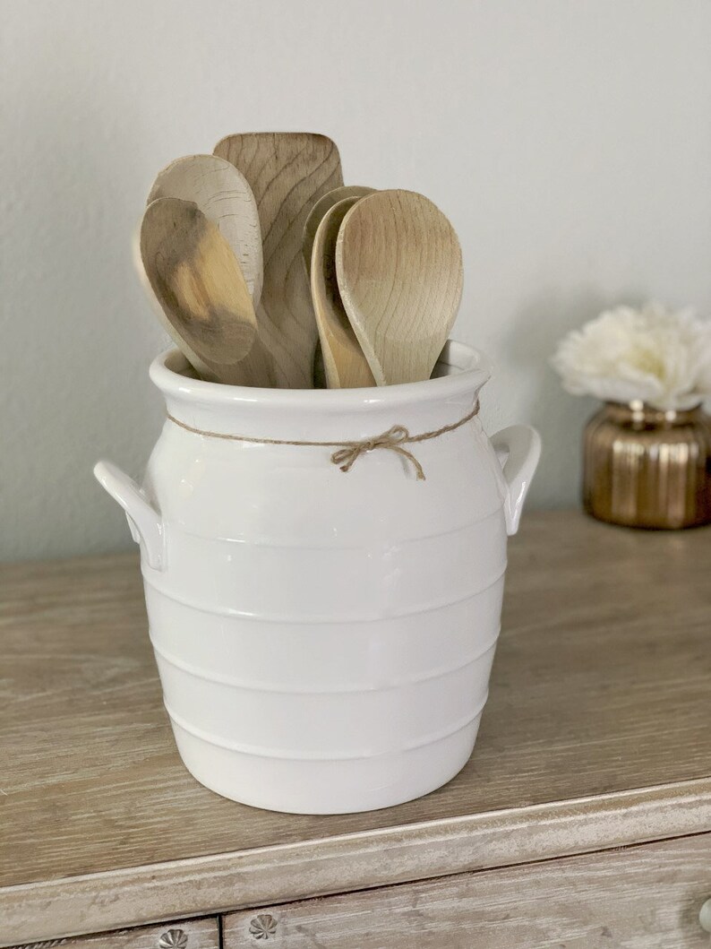 Personalized EXTRA LARGE ceramic utensil holder with handles Etsy