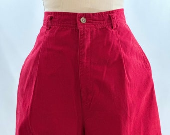 Vintage 90s Geoffrey Beene High Waisted Red Cotton Shorts Mom Pleated Shorts 28 Waist