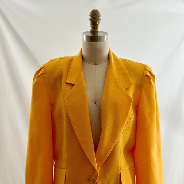 Vintage 80s Single Breasted Yellow Blazer Spring Light Jacket Sport Coat Small Medium