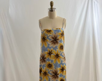 Vintage 80s 90s Top Ten Ladies Wear Sky Blue Sunflower Sundress Floral Long Floral Maxi Dress Small
