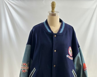 90s Wool Design Jacket ネイティブアメリカン Vintage 90s Golden Bear Wool Leather Varsity Jacket Button