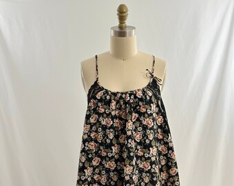 Vintage 90s Barbizon Black Baby Doll Floral Spaghetti Strap Slip Dress Floral Grunge Party Dress  S M L XL