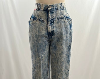 Vintage 80s Deadstock Acid Washed CHIC by H.I.S  Tapered Leg Jeans High Waisted Denim 28 Waist