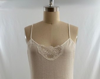 Vintage 80s Best Form Off White Cotton Mesh Teddy Disco Bodysuit Snap Crotch Small