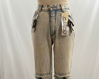 Vintage 80s Deadstock Crayon Jeans High Waisted Light Acid Wash Tapered Leg Denim 27 Waist Slim Fit