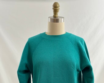 Vintage 90s Hanes Fifty Fifty Blue Green Blank Sweatshirt Vintage Minimalist Crewneck Sweatshirt Small