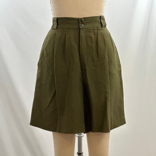 Vintage 80s Giorgio Sant' Angelo High Waisted Green Shorts Mom Pleated Shorts 26 Waist