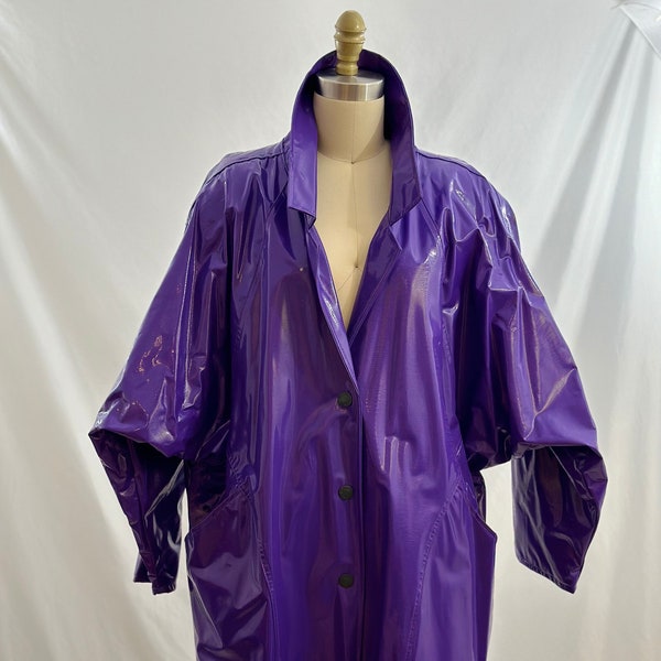 Vintage des années 80 Wippette Kenn Sporn moyen violet croco en relief longue trench imperméable vinyle M