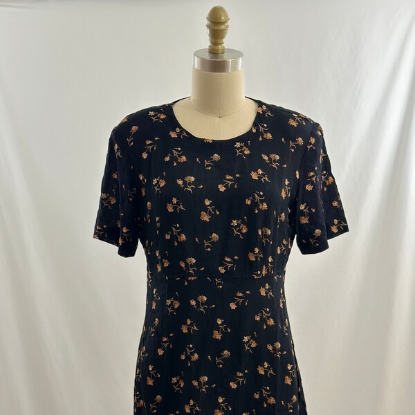 Vintage 90s Rabbit Designs Black Floral Short Sleeve Dress Floral Grunge Party Dress Small