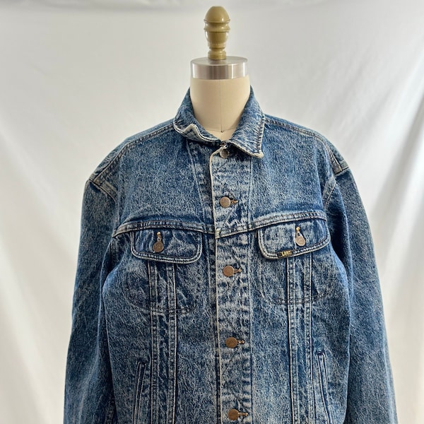 Vintage 90s Lee Stone Washed Denim Jacket  Standard Trucker Jean Jacket Small