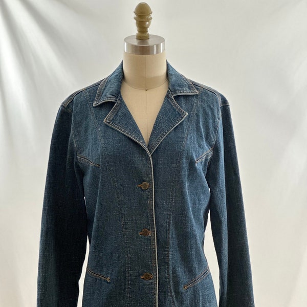 Vintage 90s Denim Blazer Vintage Denim Overcoat Jacket  Medium