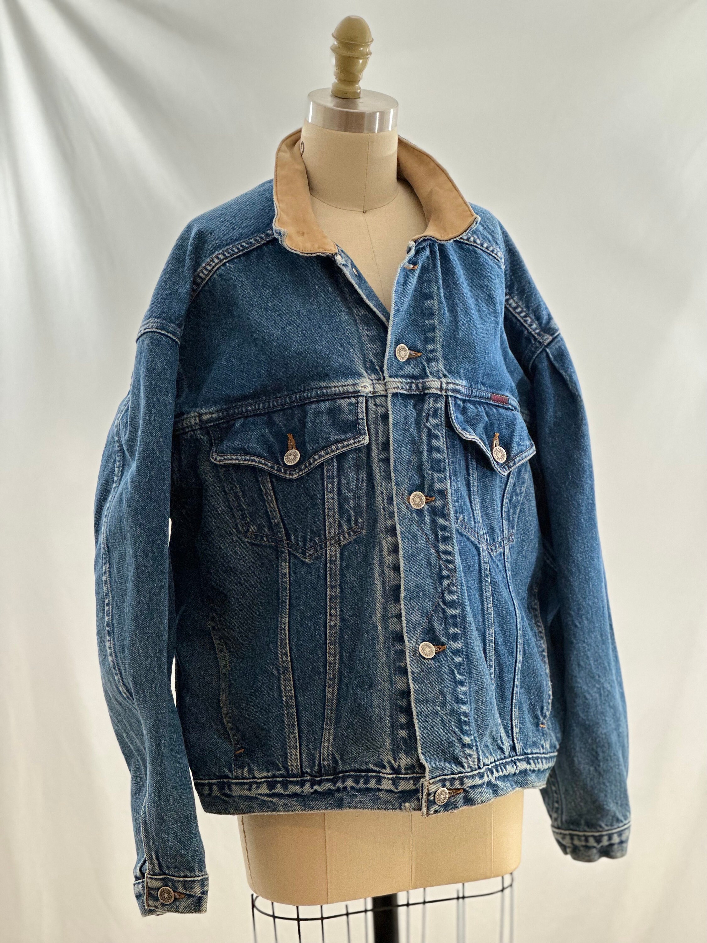 Vintage 90s Perry Ellis America Distressed Denim Jacket
