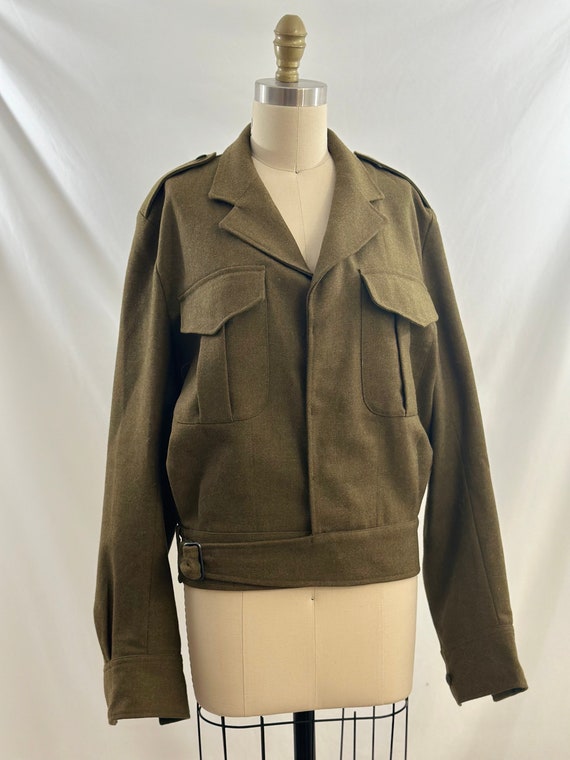 Vintage 90s Army Green Cropped Eisenhower Wool Mi… - image 2