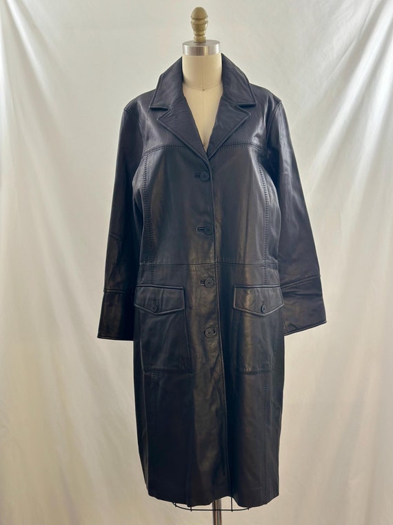 Vintage 90s Jones New York Black Leather Trench Coat