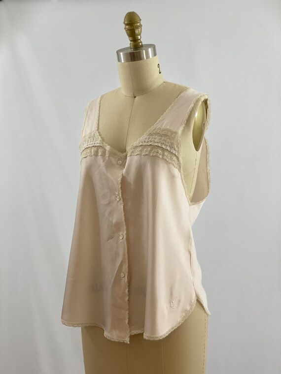 Vintage 80s Pale Pink Christian Dior Lace Tank To… - image 3