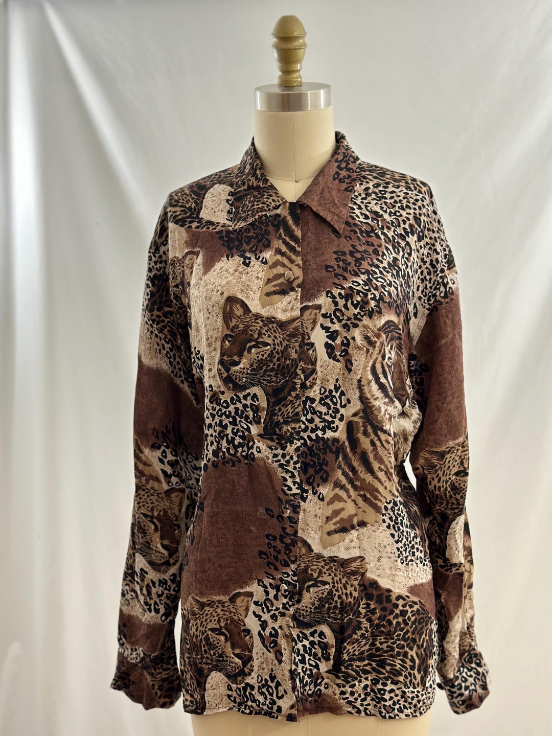 Vintage 100% Silk Animal Print Button-Up main image 0