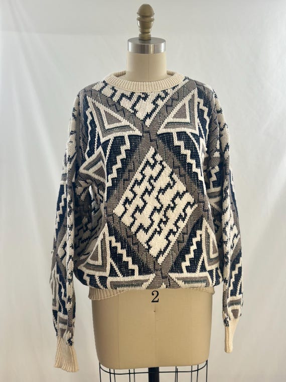 ▪️70’s【JANTZEN】VINTAGE KNIT Vintage 90s Jantzen Knit Sweater: Patterned Pullover, Medium