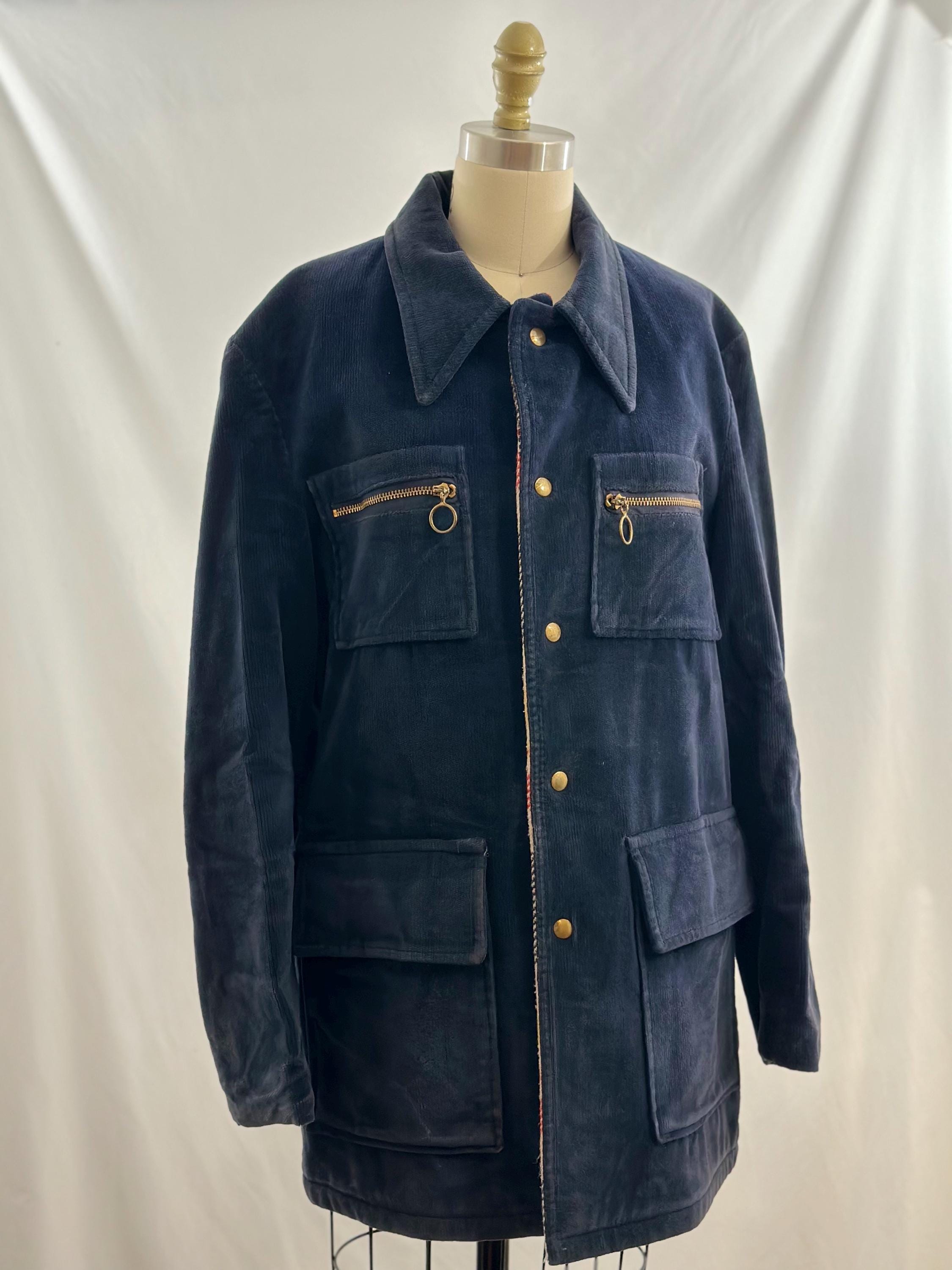 お歳暮 2024 Corduroy Blue Navy Weathercaster 70s Vintage Button Chore up ジャケット・アウター