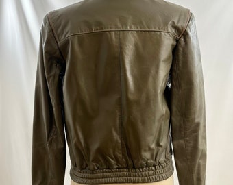 Vintage 70s Olive Leather Jacket Olive Leather Zip up