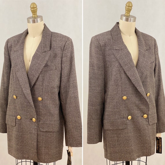Vintage 80s Wool Plaid Blazer | Boxy Oversized Bla
