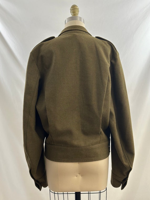 Vintage 90s Army Green Cropped Eisenhower Wool Mi… - image 4