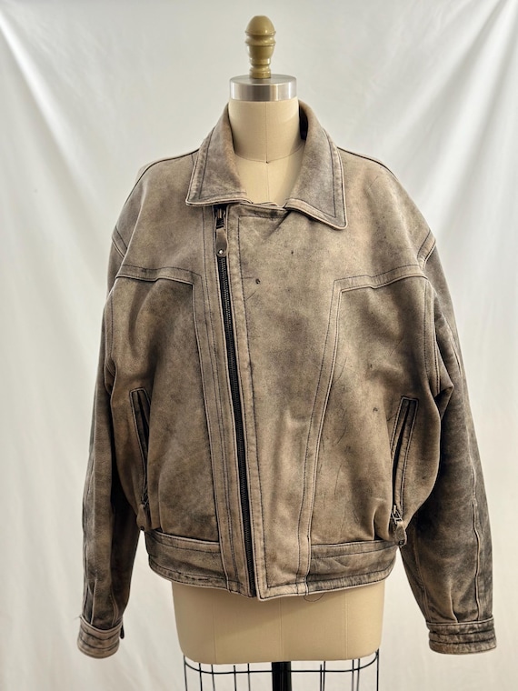Vintage 80s Midway Distressed Gray Leather Jacket Gray Vintage 80s Midway Distressed Gray Leather Jacket Gray