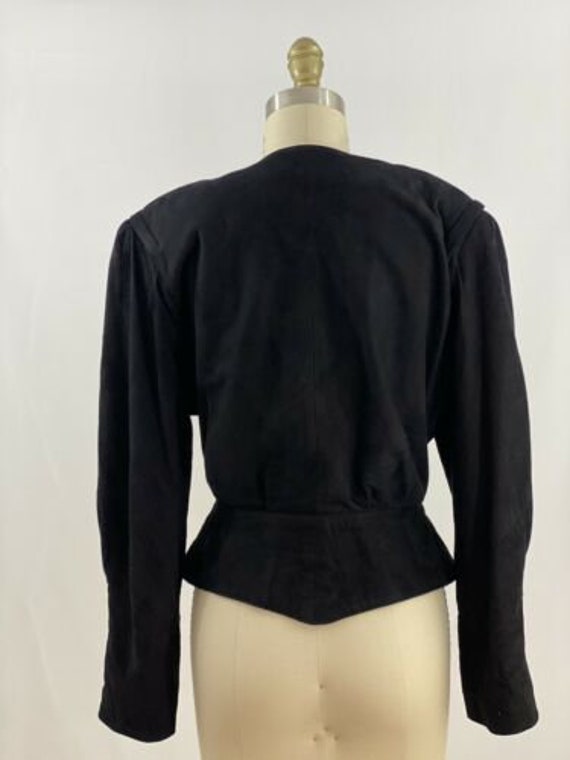 Vintage 80s Black Cropped Suede Leather Jacket Wo… - image 4