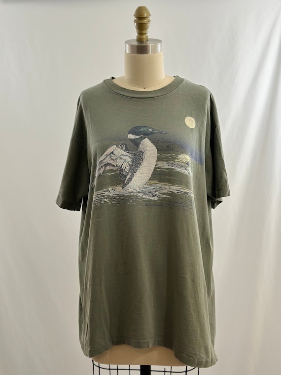 Vintage 90s Heron Nature Tee Shirt Novelty Print … - image 1