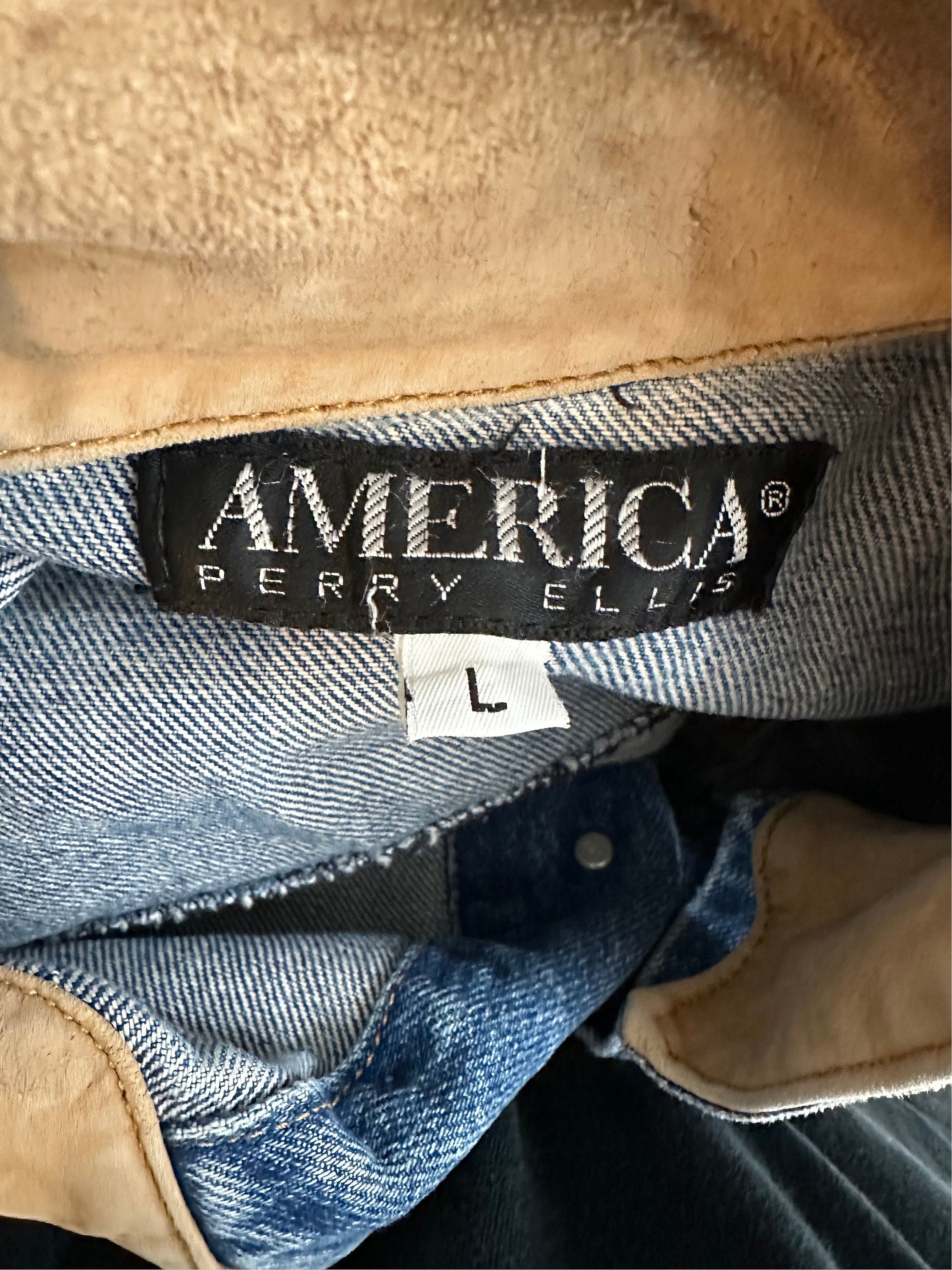 Vintage 90s Perry Ellis America Distressed Denim Jacket Vintage 90s Perry Ellis America Distressed Denim Jacket