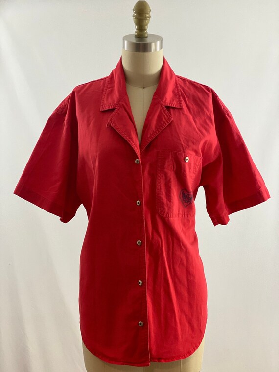 Vintage 80s Red Liz Sport Cotton Button up Top Short Sleeve Etsy