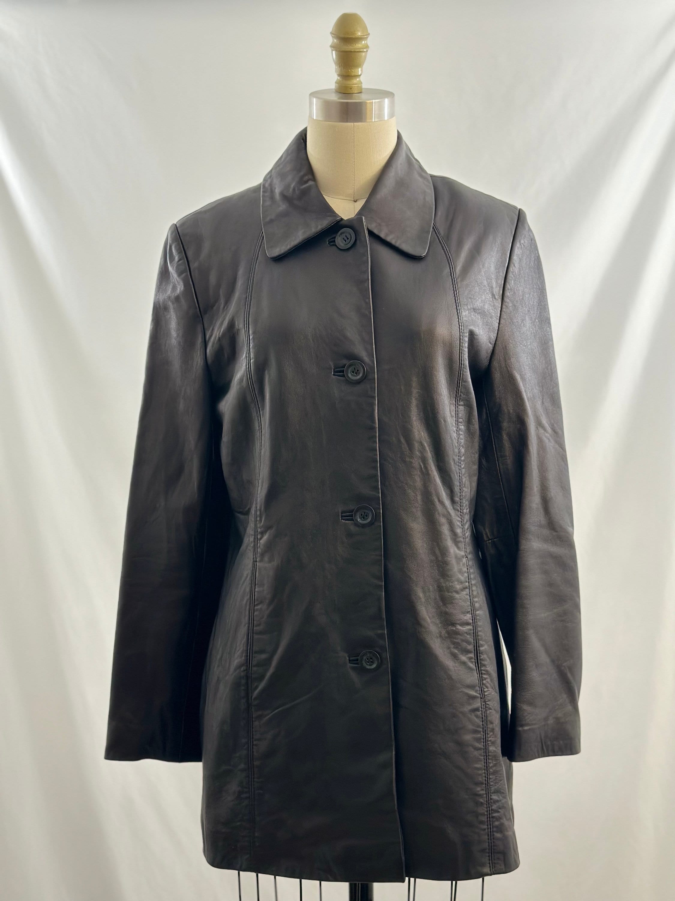 Vintage 90s Izod Black Leather Button-up Jacket: Minimalist Style