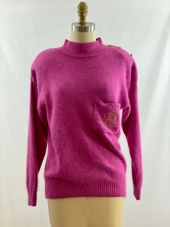 Vintage 80s 90s Jordache Sweater Magenta Silk Ble… - image 1