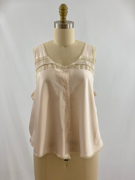 Vintage 80s Pale Pink Christian Dior Lace Tank To… - image 1