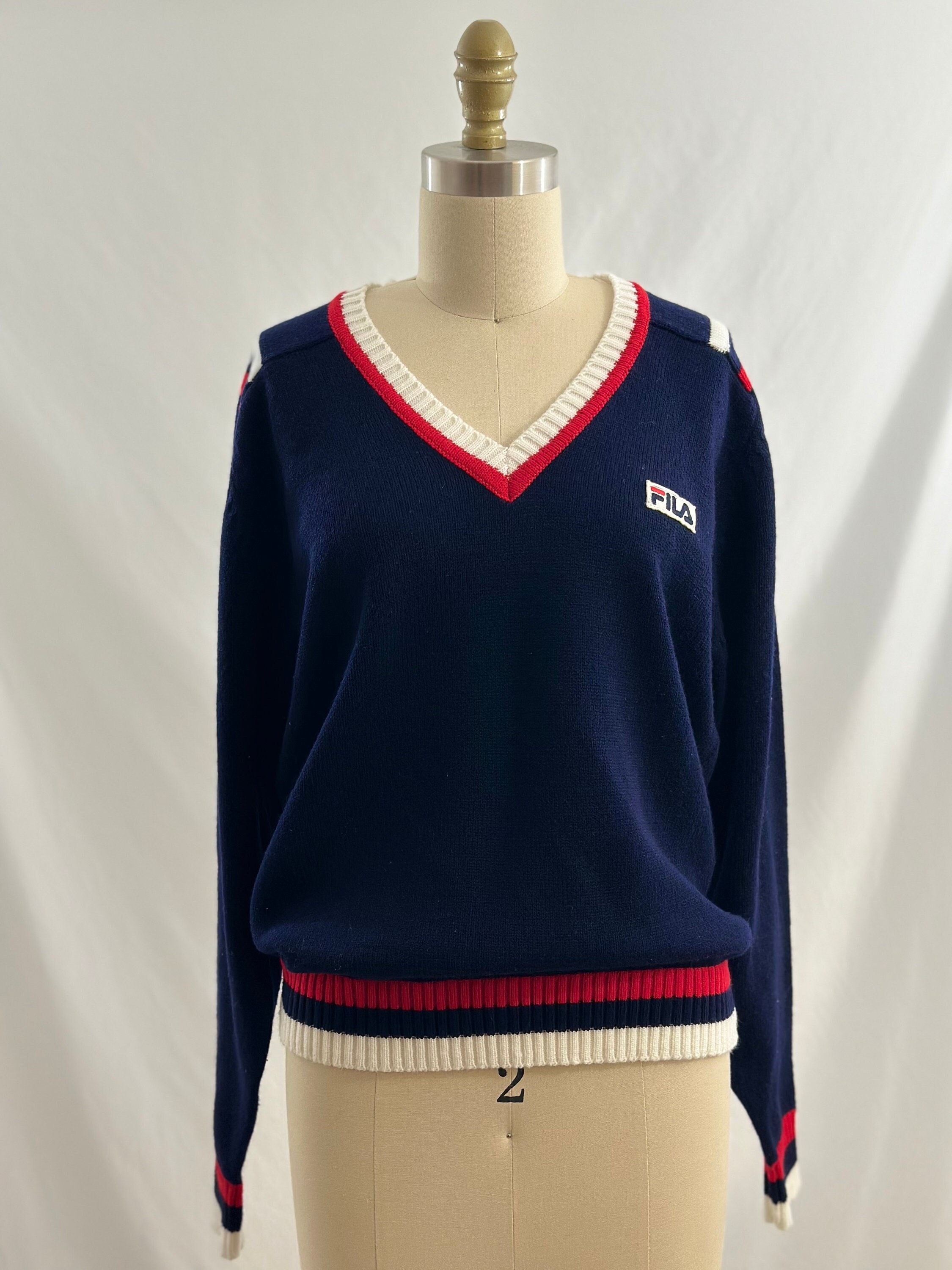 Vintage Sweaters Fila Wool Sweater Vintage 80s Blue FILA V-neck