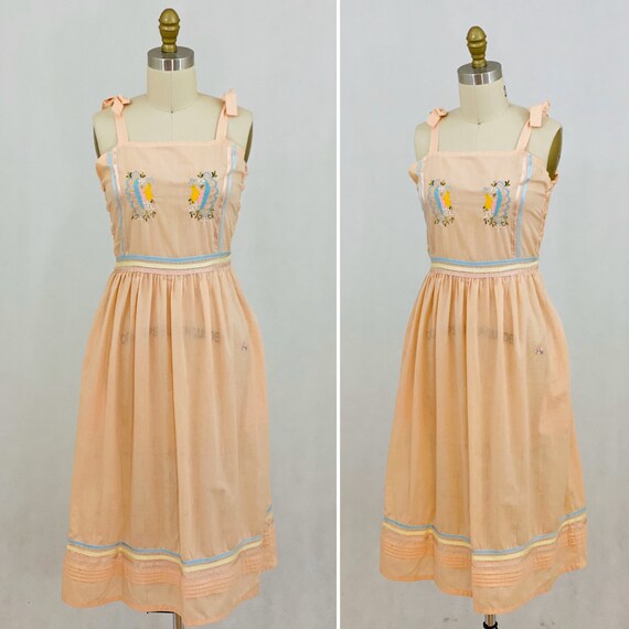 Vintage 70s 80s Prairie Style Sundress Embroidered