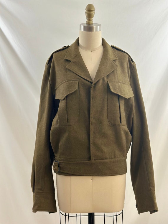 Vintage 90s Army Green Cropped Eisenhower Wool Mi… - image 1
