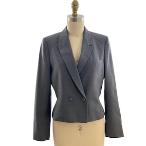 Vintage Saks Fifth Avenue Wool Blazer Cropped Minimal 90s Jacket Structured Tailored Gray Blazer Made in Japan