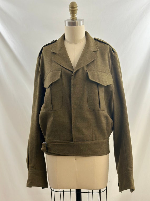 Vintage 90s Army Green Cropped Eisenhower Wool Mi… - image 3