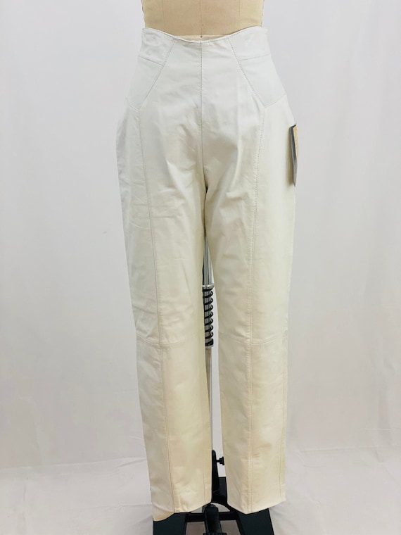 Vintage 80s White Leather Pants 1980s High Waist W