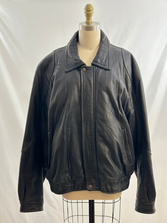 Vintage 90s Black Leather Jacket Black Leather Zip