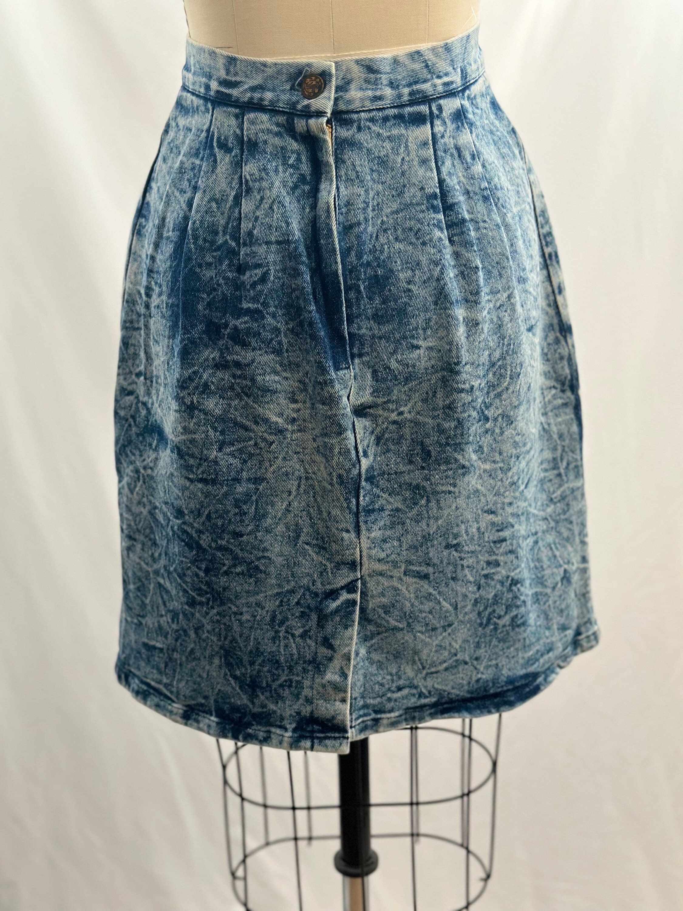 Vintage 80s Acid Wash Denim Mini Skirt - High Waisted 25-26"