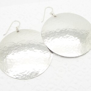 Extra Large Disc Earrings in Hammered Sterling Silver in 2 Inch Diameter Size image 6