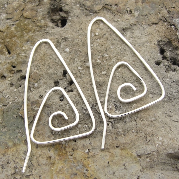 Sterling Silver Pull Through Earrings with Triangle Spiral Hoops